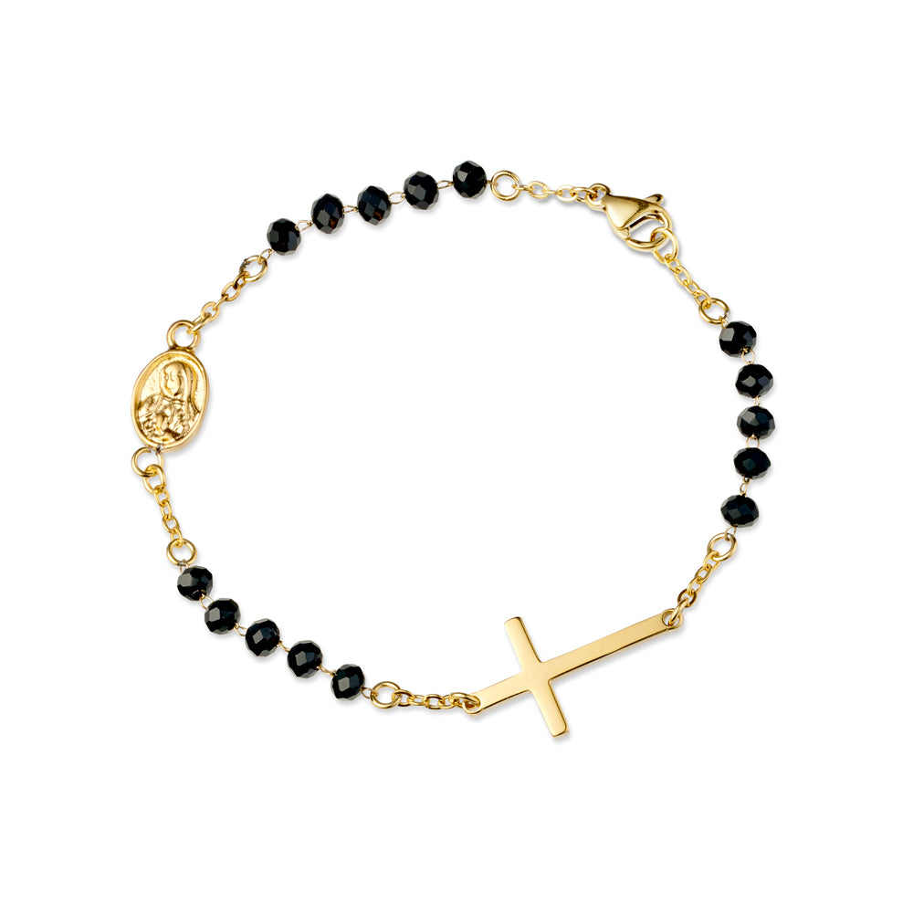 Bead bracelet with Mother Mary & Cross - Black