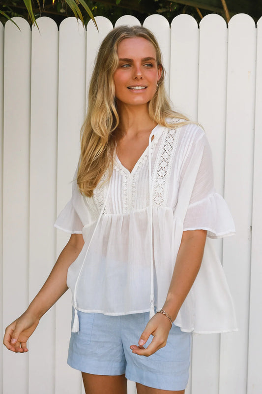 Oversized Boho Top Top White