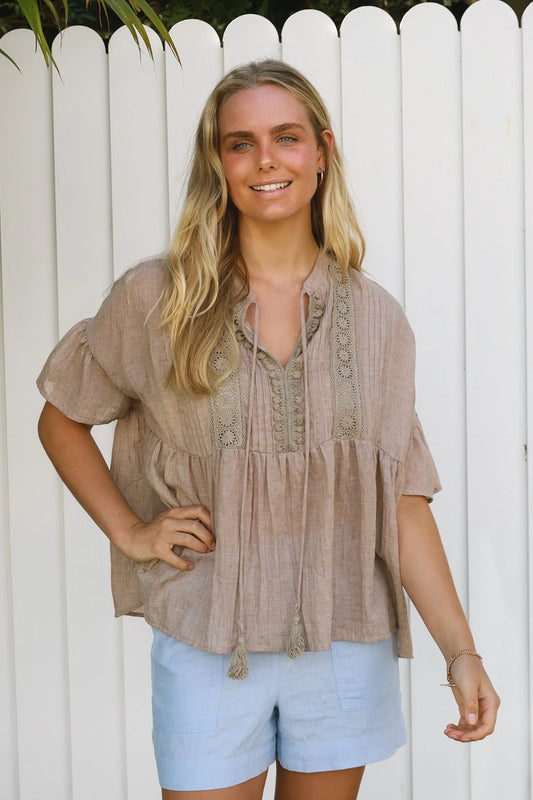 Oversized Boho Top Khaki